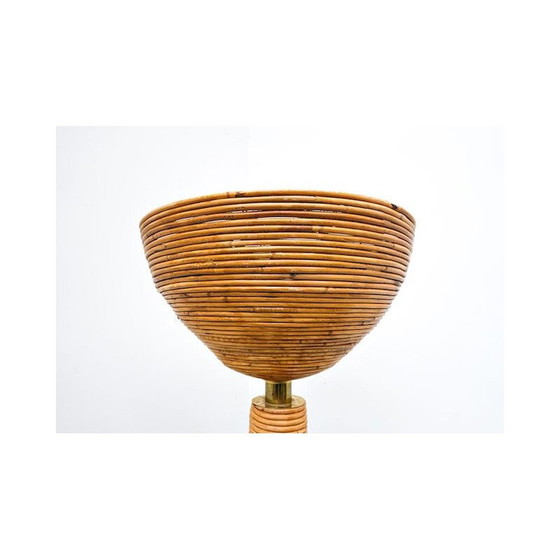 Image 1 of Lampadaire vintage moderne en rotin brun Italie