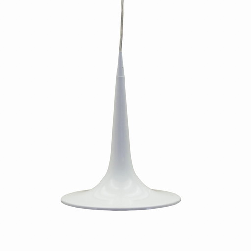 Lampe suspendue blanche, design danois, années 1970, fabricant : Frandsen