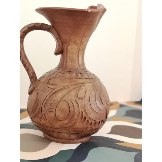 Image 1 of Pichet vintage en terre cuite avec intérieur émaillé