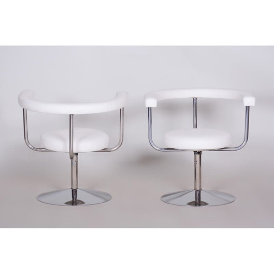 Image 1 of Paire de fauteuils pivotants en cuir blanc et acier, années 1940