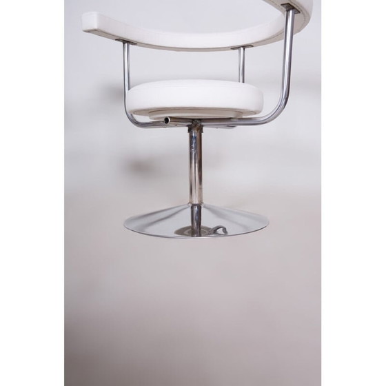 Image 1 of Paire de fauteuils pivotants en cuir blanc et acier, années 1940