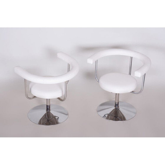Image 1 of Paire de fauteuils pivotants en cuir blanc et acier, années 1940