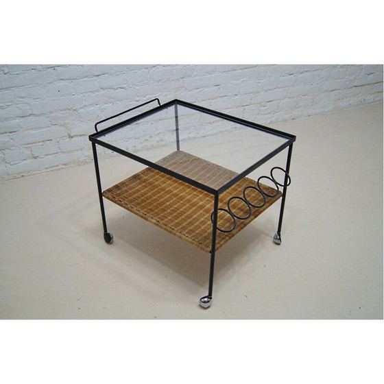 Image 1 of Chariot de bar en rotin vintage, 1960