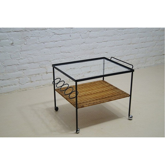 Image 1 of Chariot de bar en rotin vintage, 1960