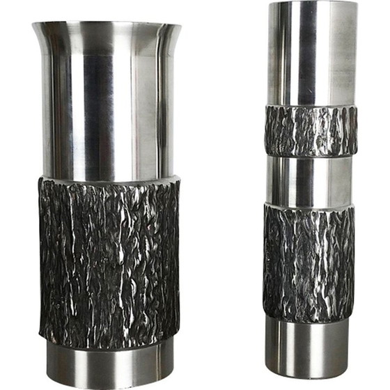 Image 1 of Paire de vases en acier brutalistes, Allemagne 1970