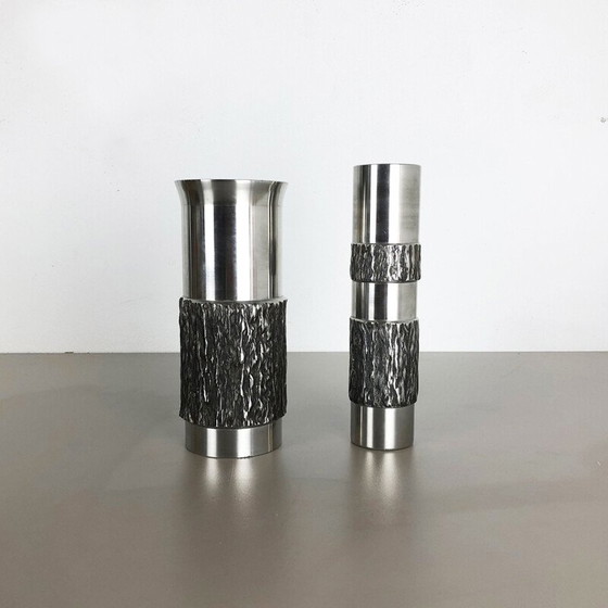 Image 1 of Paire de vases en acier brutalistes, Allemagne 1970