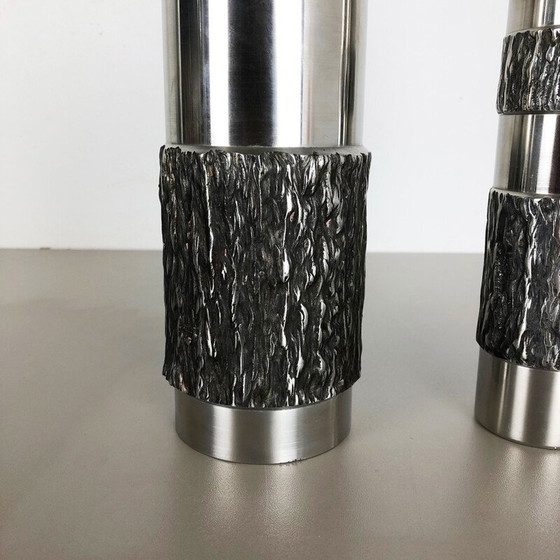 Image 1 of Paire de vases en acier brutalistes, Allemagne 1970