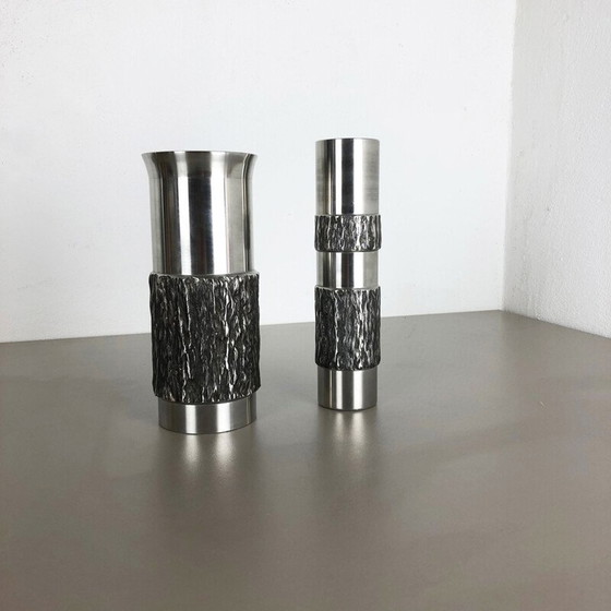 Image 1 of Paire de vases en acier brutalistes, Allemagne 1970