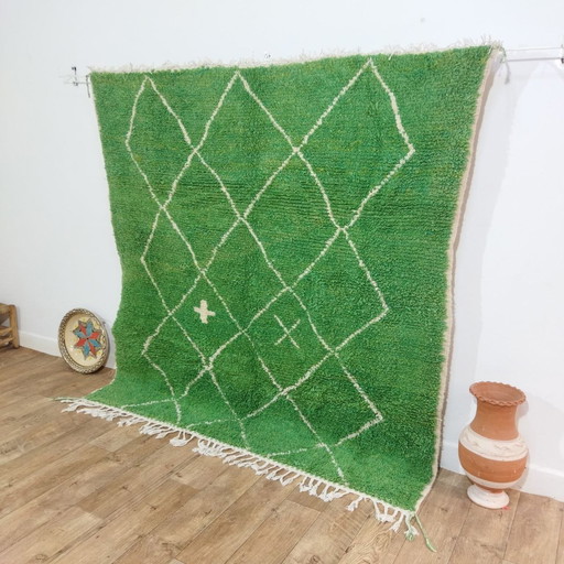 Petit Tapis Marocain Fait Main En Laine Verte - Petit Tapis Marocain Fait Main En Laine Verte