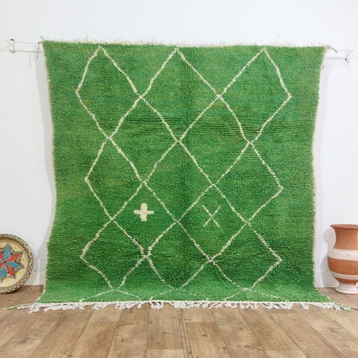 Petit Tapis Marocain Fait Main En Laine Verte - Petit Tapis Marocain Fait Main En Laine Verte