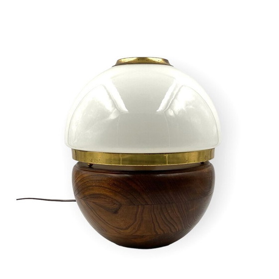 Image 1 of Lampe de table vintage en bois et verre opalin par Luigi Caccia Dominioni, Italie 1970