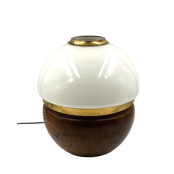Image 1 of Lampe de table vintage en bois et verre opalin par Luigi Caccia Dominioni, Italie 1970