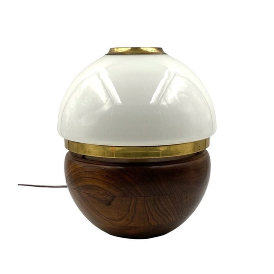 Image 1 of Lampe de table vintage en bois et verre opalin par Luigi Caccia Dominioni, Italie 1970