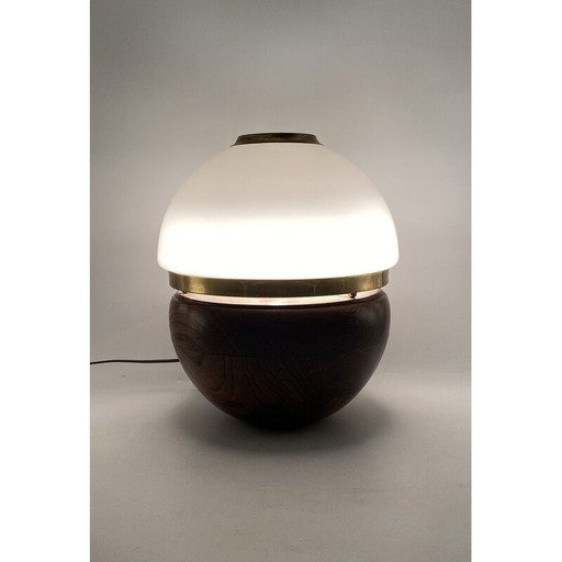 Lampe de table vintage en bois et verre opalin par Luigi Caccia Dominioni, Italie 1970