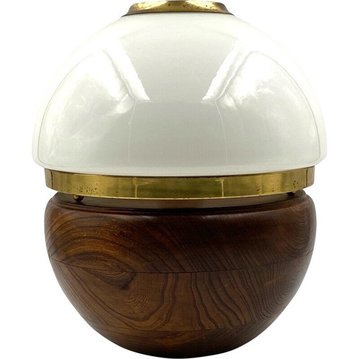 Lampe de table vintage en bois et verre opalin par Luigi Caccia Dominioni, Italie 1970
