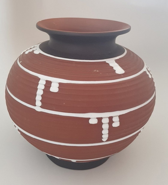 Image 1 of Vase en tessons bruns avec glaçure blanche, 1950S