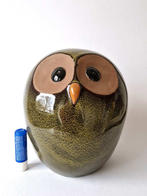 Grand hibou sphérique en céramique - 22 cm