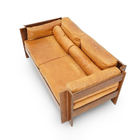 Image 1 of Canapé 2 places vintage "Zelda" en contreplaqué et cuir par Sergio Asti pour Poltronova, 1960