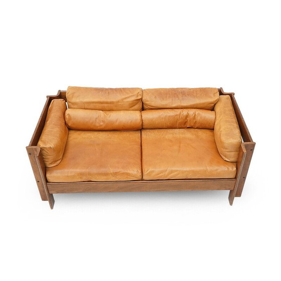Image 1 of Canapé 2 places vintage "Zelda" en contreplaqué et cuir par Sergio Asti pour Poltronova, 1960