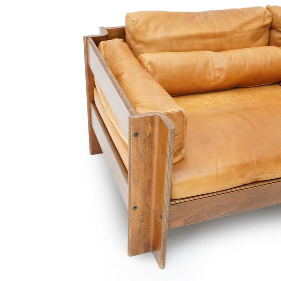 Image 1 of Canapé 2 places vintage "Zelda" en contreplaqué et cuir par Sergio Asti pour Poltronova, 1960