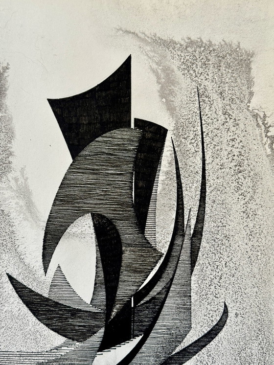 Image 1 of Eugene Eechaut 1928-2019 Très Beau Dessin Architecturale À L’Encre De Chine