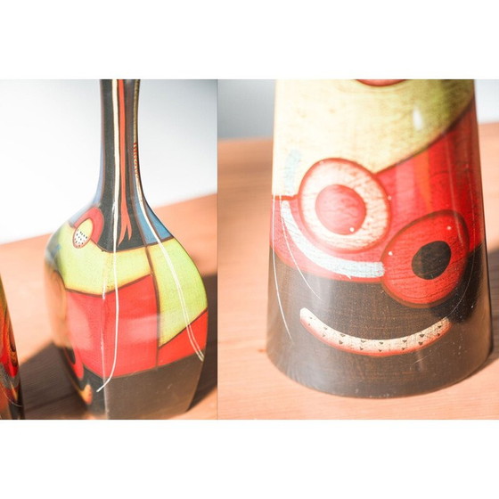 Image 1 of Vases vintage en terre cuite peints à la main, 1970-1980