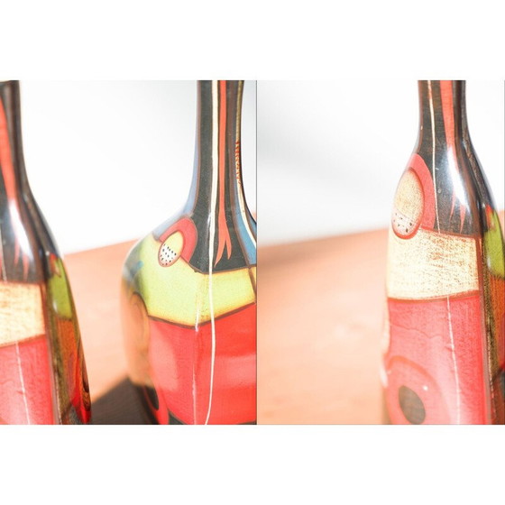 Image 1 of Vases vintage en terre cuite peints à la main, 1970-1980