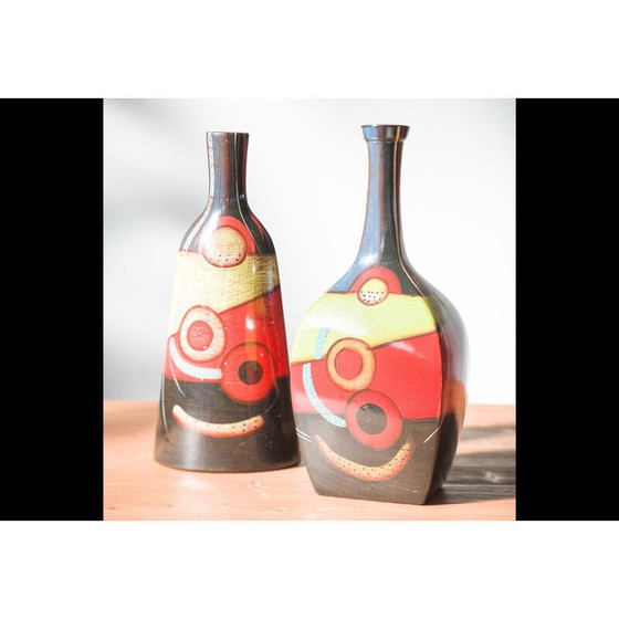 Image 1 of Vases vintage en terre cuite peints à la main, 1970-1980