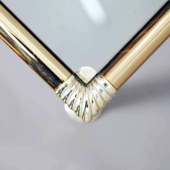 Image 1 of Table basse vintage avec pieds colonnes en chrome et laiton, 1970