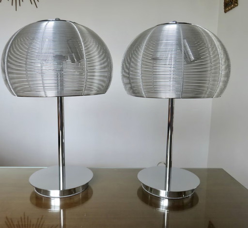 2x Grandes Lampes " Champignon " En Métal Chromé