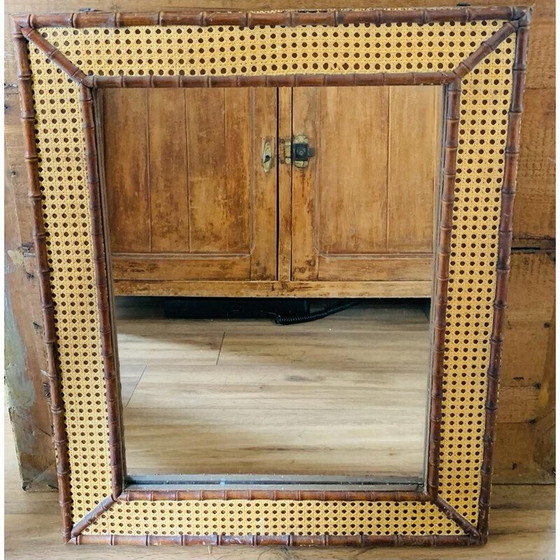 Image 1 of Miroir vintage en bois et rotin