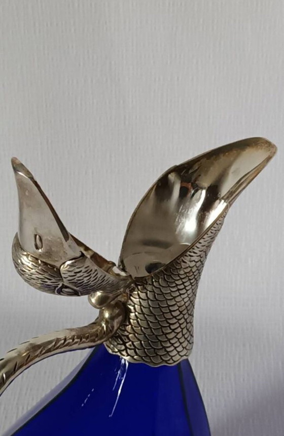 Image 1 of Carafe Zoomorphe En Verre Et Métal Argenté Xxème 