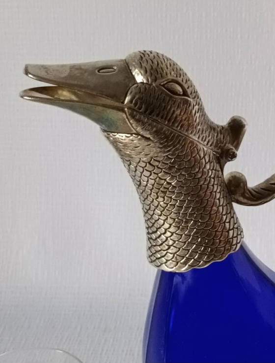 Image 1 of Carafe Zoomorphe En Verre Et Métal Argenté Xxème 