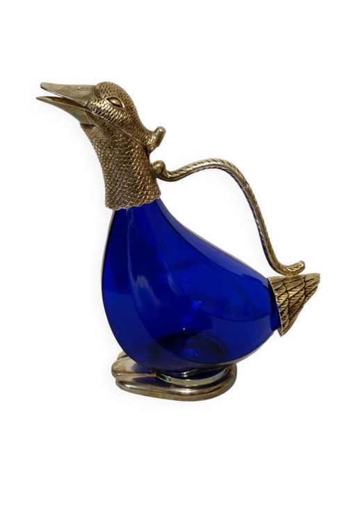 Carafe Zoomorphe En Verre Et Métal Argenté Xxème 