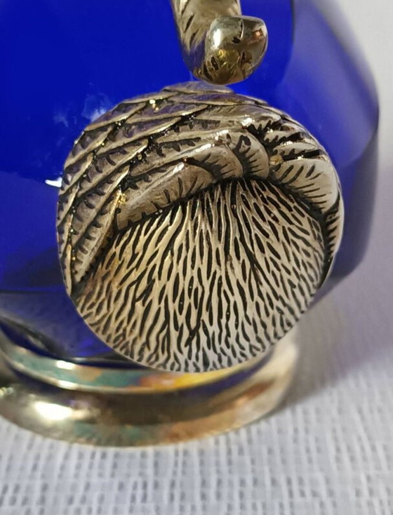 Image 1 of Carafe Zoomorphe En Verre Et Métal Argenté Xxème 