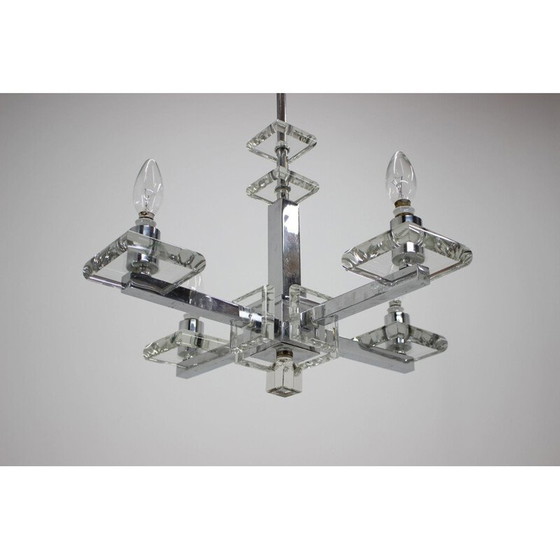 Image 1 of Lustre unique Bauhaus en verre et chrome, années 1930
