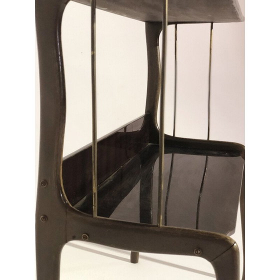 Image 1 of Table d'appoint vintage avec double plateau en bois laqué