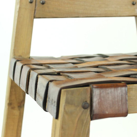 Image 1 of Tabouret de bar vintage en bois et cuir, Tchécoslovaquie, années 1950