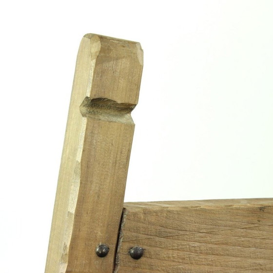 Image 1 of Tabouret de bar vintage en bois et cuir, Tchécoslovaquie, années 1950