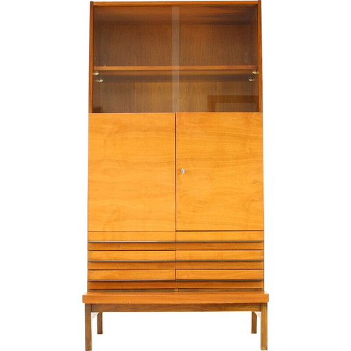 Commode vintage en chêne et verre pour Znz, Tchécoslovaquie 1960