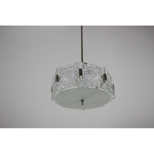 Suspension vintage en métal et verre par Kamenický Šenov, Tchécoslovaquie 1960