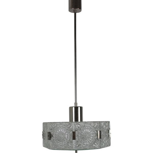Suspension vintage en métal et verre par Kamenický Šenov, Tchécoslovaquie 1960