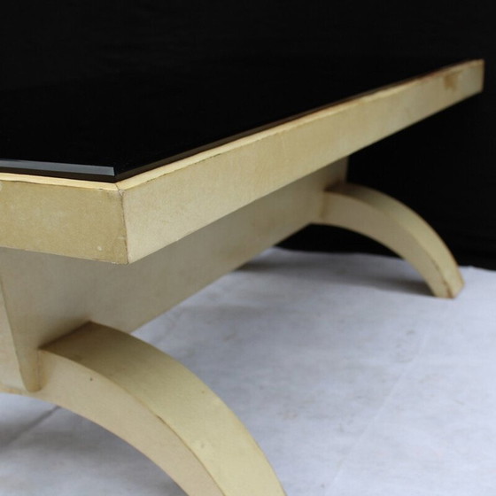 Image 1 of Table basse vintage en opaline noire et parchemin, 1940