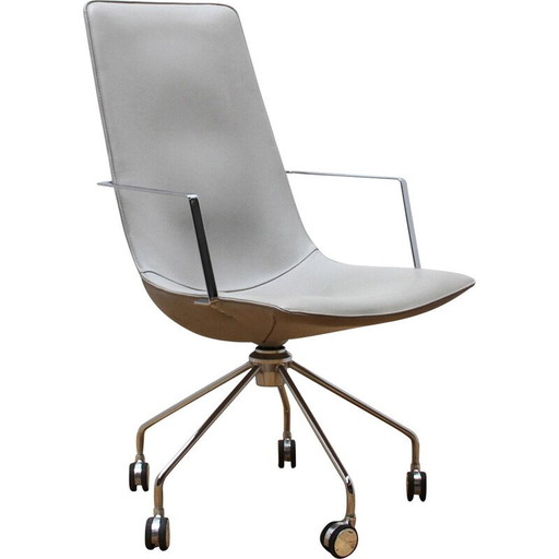Fauteuils de bureau vintage Comet en aluminium chromé et cuir teinté beige pour Lammhults