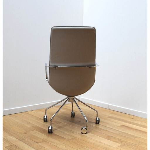 Fauteuils de bureau vintage Comet en aluminium chromé et cuir teinté beige pour Lammhults