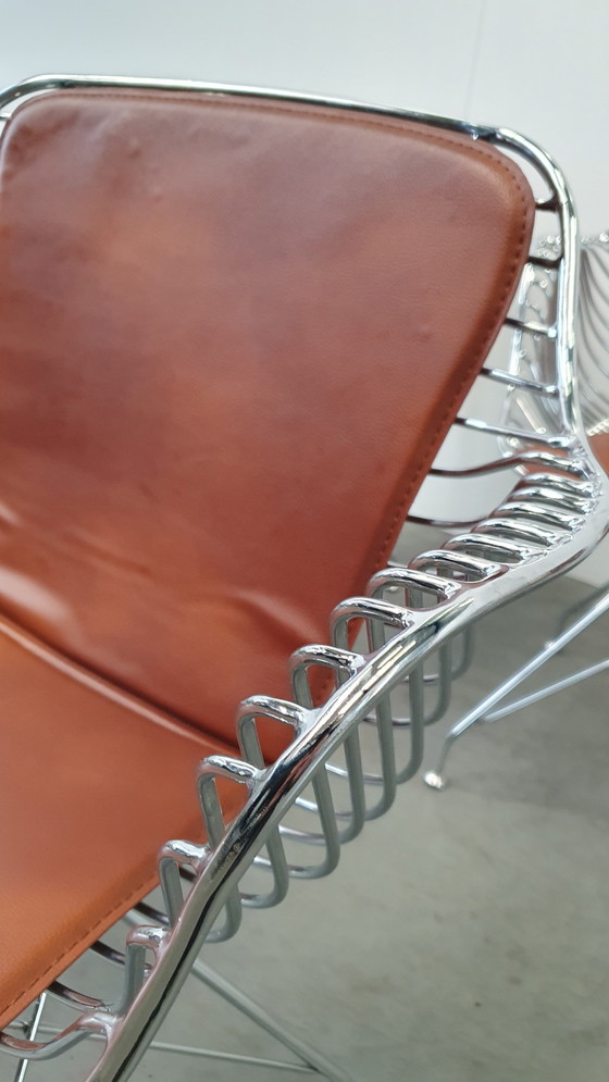 Image 1 of 6 Design Wire Chairs Chrome With Cognac Seat Pads