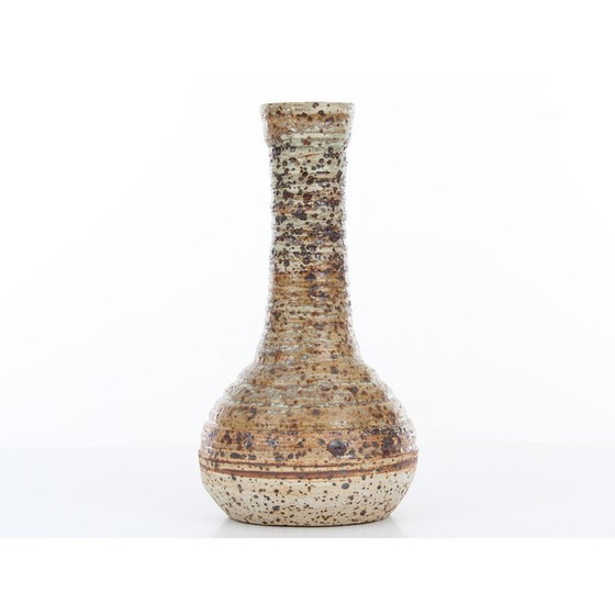 Image 1 of Vase scandinave vintage en céramique brune avec col jaune par Tue Poulsen, 1960