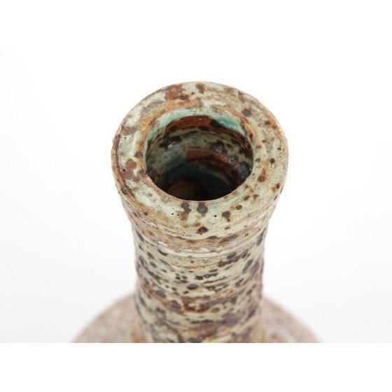 Image 1 of Vase scandinave vintage en céramique brune avec col jaune par Tue Poulsen, 1960