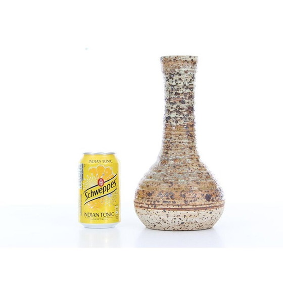Image 1 of Vase scandinave vintage en céramique brune avec col jaune par Tue Poulsen, 1960