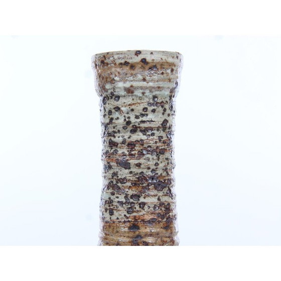 Image 1 of Vase scandinave vintage en céramique brune avec col jaune par Tue Poulsen, 1960